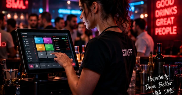 A member of staff working behind a hospitality bar